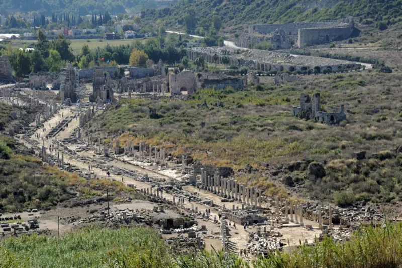 The colonnaded street and ruins of ancient Perge